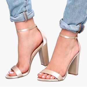 Lulus Taylor Champagne Satin Ankle Strap Heels – Elegant & Vegan-Friendly Size 7
